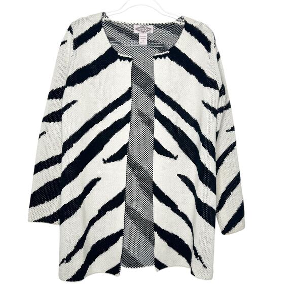 OLIVER BY ESCIO Zebra Stripe Cardigan Sweater Open Front White Black Size Medium - Picture 1 of 6